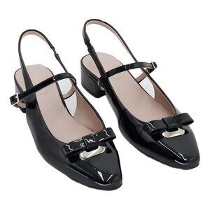 Bandolino Adana Bow Slingback Block Heel Pumps Black Patent 7.5M